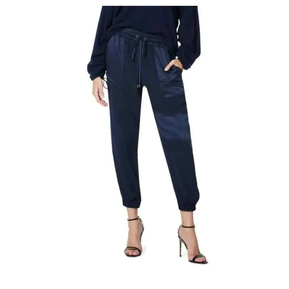 Ramy Brook Alston Crepe Satin Pull On Drawstring Jogger‎ Pants Navy Blue large